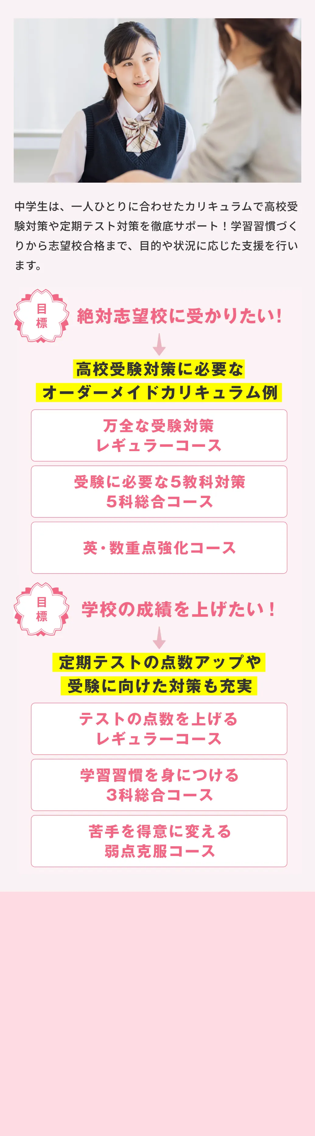 中学生のコース・料金の案内
