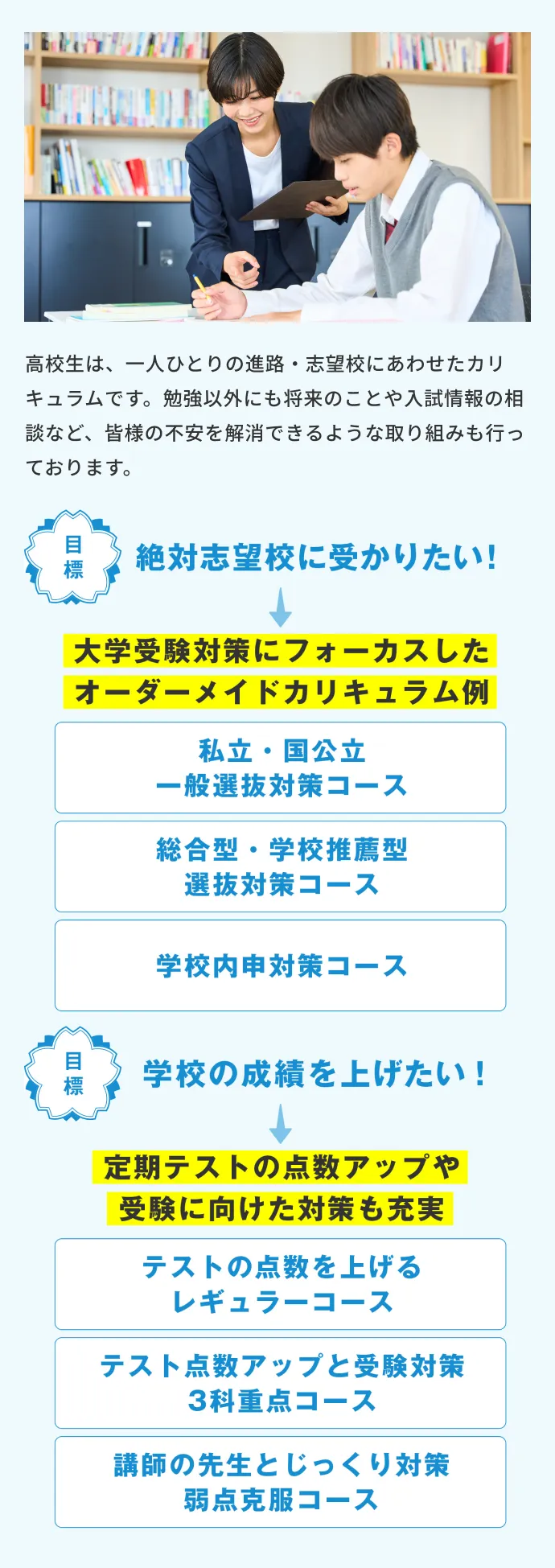 高校生のコース・料金の案内